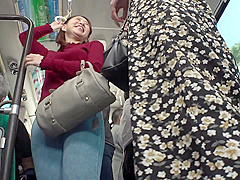 03H2223-Wife with a big butt being mischievous by a molester on the bus