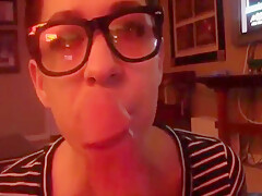 23yr Old Cute Geek Swallowing Cum At Home