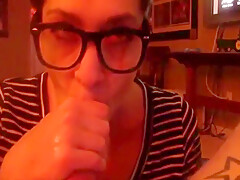 23yr Old Cute Geek Swallowing Cum At Home