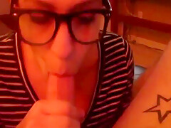 23yr Old Cute Geek Swallowing Cum At Home