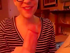 23yr Old Cute Geek Swallowing Cum At Home