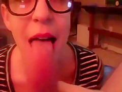 23yr Old Cute Geek Swallowing Cum At Home