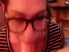 23yr Old Cute Geek Swallowing Cum At Home