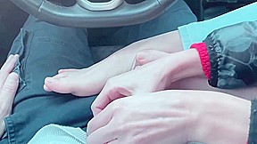 A Car Ride Ends Up With Handjob Footjob
