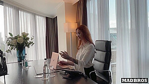 A Trapped Redhead Boss Gets Her Ass Fucked In The Office By Two French Black Guys!!!