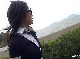Akari Yukino - Japanese With Sunglasses Suck Cock In A Threesome Uncensored