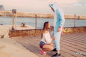 Alberto Blanco And Taylor Sands - Big Tits Wild Fuck At The Port With Guy In Costume