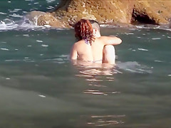 Amateur Couple Playing At Beach Madeira Island Seixal