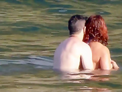Amateur Couple Playing At Beach Madeira Island Seixal