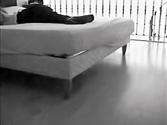 Amateur on the huge bed raunchy masturbation