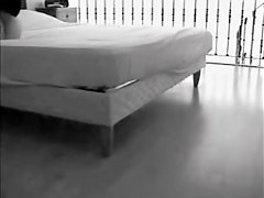 Amateur on the huge bed raunchy masturbation