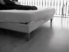 Amateur on the huge bed raunchy masturbation