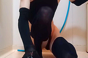 Anal Toys In Blackleotard And Huge Dildo Leotard