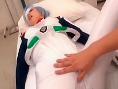 Asian babe in cosplay gets cunt finger teased thru pants