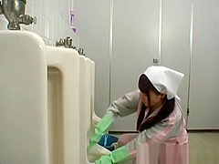 Asian bathroom attendant is in the mens part4