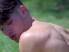 Asslicked sportive hunk doggystyled outdoors