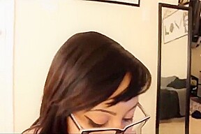 BBW brunette puts a glass dildo in her pussy