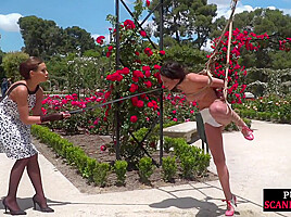 BDSM public babe humiliated outdoor by master and domina