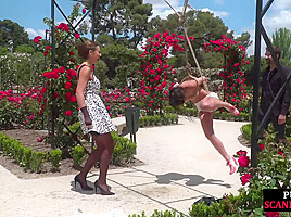 BDSM public babe humiliated outdoor by master and domina