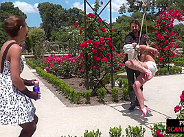 BDSM public babe humiliated outdoor by master and domina