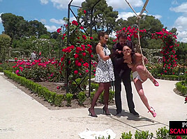 BDSM public babe humiliated outdoor by master and domina