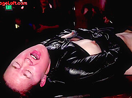 BDSM public submissive lady Hitachi toyed till orgasm