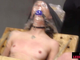 BDSM skinny tattooed slut fucked in hungry throat by dom guy