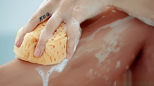Bathing brunette teen 18+ babe rides cock