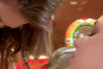 Beautiful Sexy Lesbians Kissing And Licking On The Table