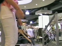 Beautiful blondie shown in her tight white jeans on camera