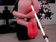 Bi-curious man ass, taking Light Saber in red socks