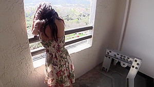 Big tit Asian MILF fucks behind the scenes