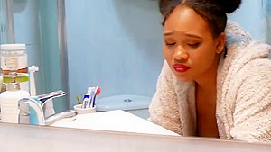 Black latina maid makes a deep cleaning in the bathroom