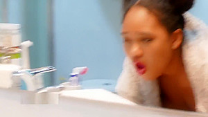 Black latina maid makes a deep cleaning in the bathroom