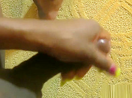 Black trans amateur bends over and tugs