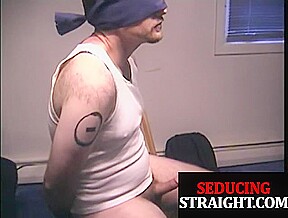 Blindfold straighty dick blown by mature DILF for cum