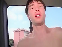 Blindfolded guy gets dick gay sucked in the bus