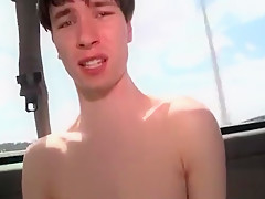 Blindfolded guy gets dick gay sucked in the bus