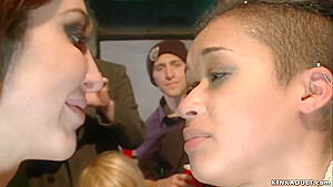 Blonde And Ebony Are Public Banged
