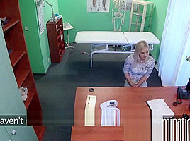 Blonde Nathaly gets licked and railed by corrupt doctor