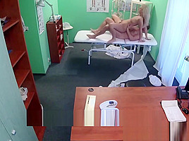 Blonde Nathaly gets licked and railed by corrupt doctor