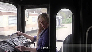 Blonde gets fake cops cock up her ass in her bus