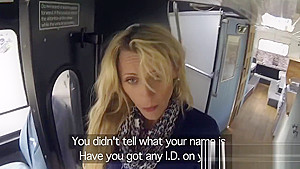 Blonde gets fake cops cock up her ass in her bus