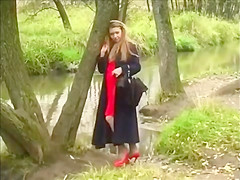 Blonde public pussy show