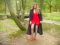 Blonde public pussy show