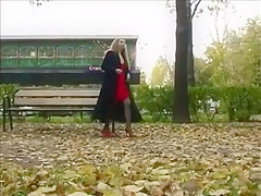 Blonde public pussy show