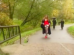 Blonde public pussy show