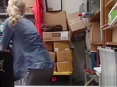 Blonde shoplifter sucking doggy style big cock