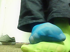 Blue and Green Mismatched Sheer Socks