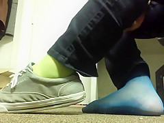 Blue and Green Mismatched Sheer Socks